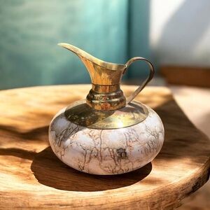 Vintage ceramic and brass pitcher mcm Delft Holland